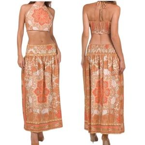 House of Harlow Floral Linen Open Back  Top and Maxi Skirt Set, 2 piece, Size M